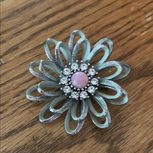 Source Unknown Silver and Pink Brooch with Floral Design
